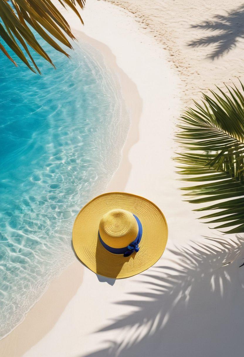 A sun-kissed beach scene featuring a vibrant poolside with colorful beachwear essentials like bikinis, swim trunks, sunglasses, and beach hats creatively displayed. Include palm trees swaying in the breeze and soft white sand beneath, with a clear blue ocean in the background. The composition should exude a relaxing and fun summer vibe. tropical, super-realistic, vibrant colors.